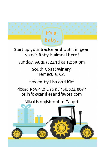 Tractor Truck - Baby Shower Petite Invitations Option 1