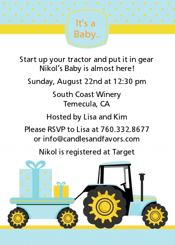  Tractor Truck - Baby Shower Invitations Option 1