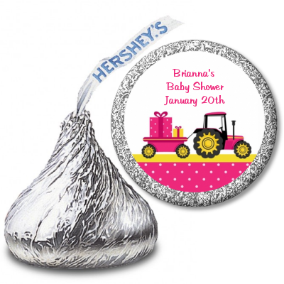 Tractor Truck Pink - Hershey Kiss Baby Shower Sticker Labels