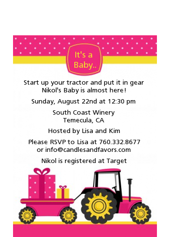 Tractor Truck Pink - Baby Shower Petite Invitations