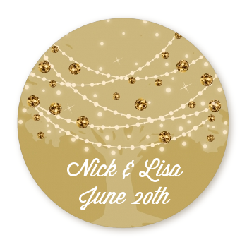  Tree Glitter String Lights - Round Personalized Bridal Shower Sticker Labels Gold Option