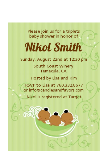  Triplets Three Peas in a Pod African American - Baby Shower Petite Invitations Triplet Boys