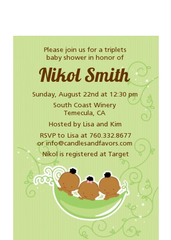  Triplets Three Peas in a Pod African American - Baby Shower Petite Invitations Triplet Boys