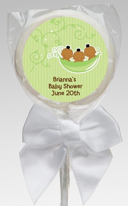  Triplets Three Peas in a Pod African American - Personalized Baby Shower Lollipop Favors Triplet Boys