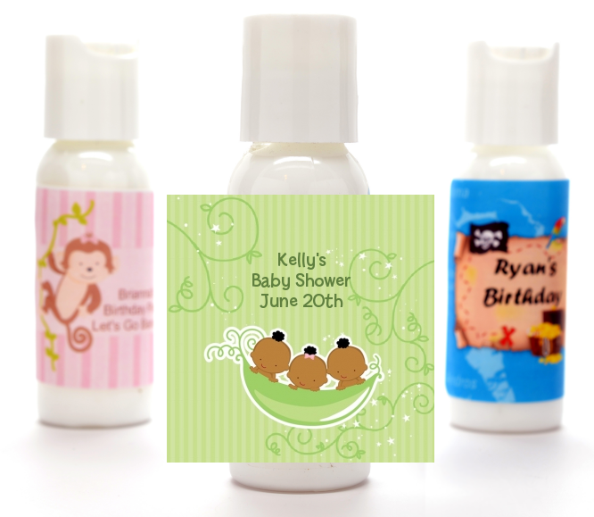  Triplets Three Peas in a Pod African American - Personalized Baby Shower Lotion Favors 2 Boys 1 Girl