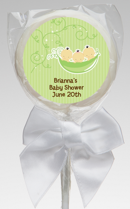  Triplets Three Peas in a Pod Asian - Personalized Baby Shower Lollipop Favors 2 Boys 1 Girl