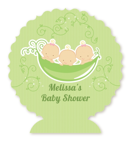  Triplets Three Peas in a Pod Caucasian - Personalized Baby Shower Centerpiece Stand 2 Boys 1 Girl