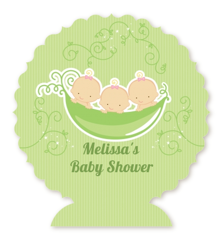  Triplets Three Peas in a Pod Caucasian - Personalized Baby Shower Centerpiece Stand 2 Boys 1 Girl