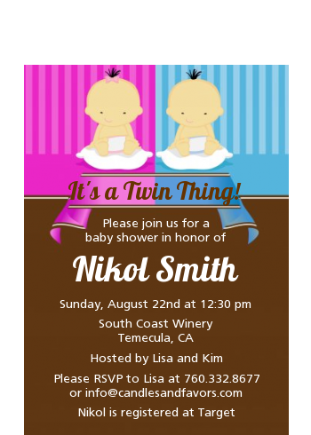 Twin Babies 1 Boy and 1 Girl Asian - Baby Shower Petite Invitations