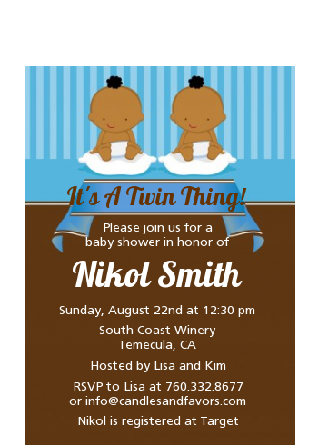 Twin Baby Boys African American - Baby Shower Petite Invitations