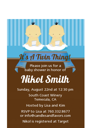 Twin Baby Boys Asian - Baby Shower Petite Invitations