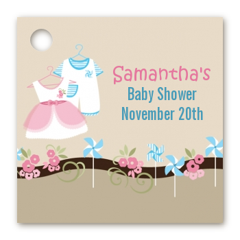 Twin Little Outfits 1 Boy and 1 Girl - Personalized Baby Shower Card Stock Favor Tags