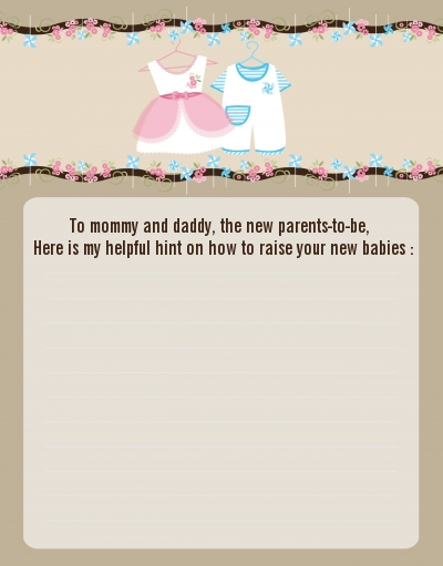 Twin Little Outfits 1 Boy and 1 Girl - Baby Shower Notes of Advice