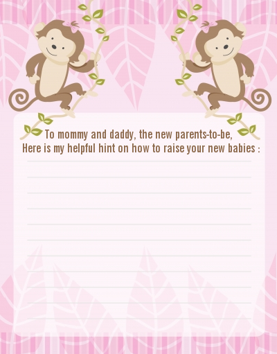 Twin Monkey Girls - Baby Shower Notes of Advice