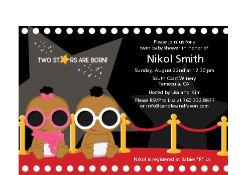  Twin Stars Are Born Hollywood - Baby Shower Petite Invitations 1 Girl 1 Boy