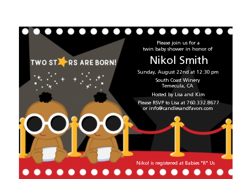  Twin Stars Are Born Hollywood - Baby Shower Petite Invitations 1 Girl 1 Boy