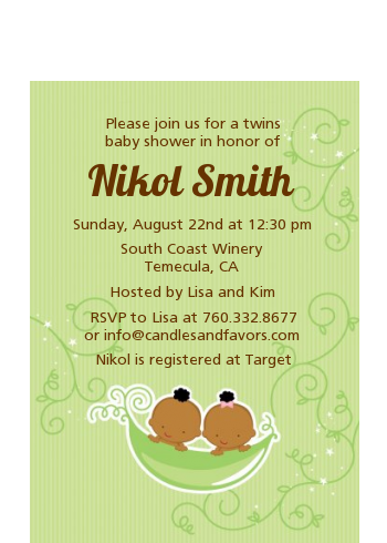  Twins Two Peas in a Pod African American - Baby Shower Petite Invitations 1 Boy 1 Girl