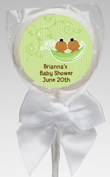  Twins Two Peas in a Pod African American - Personalized Baby Shower Lollipop Favors One Girl One Boy