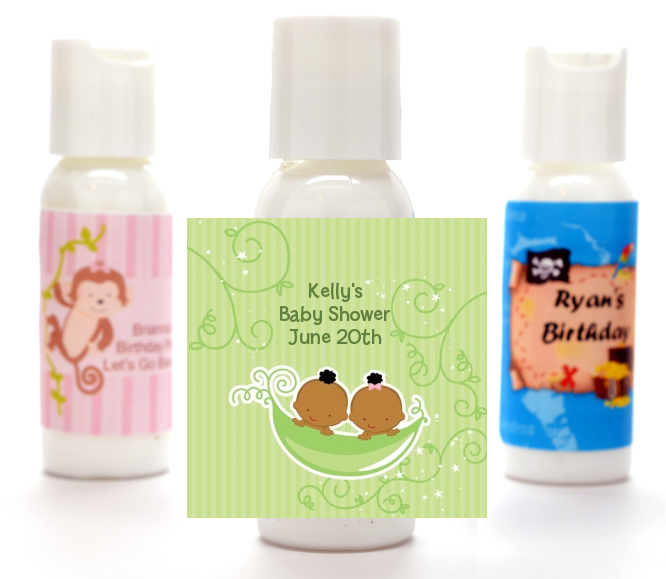  Twins Two Peas in a Pod African American - Personalized Baby Shower Lotion Favors 1 Boy 1 Girl