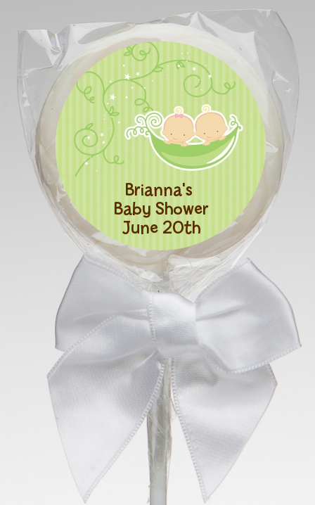  Twins Two Peas in a Pod Caucasian - Personalized Baby Shower Lollipop Favors 1 Boy 1 Girl