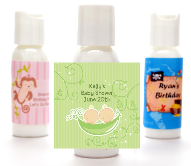  Twins Two Peas in a Pod Caucasian - Personalized Baby Shower Lotion Favors 1 Boy 1 Girl