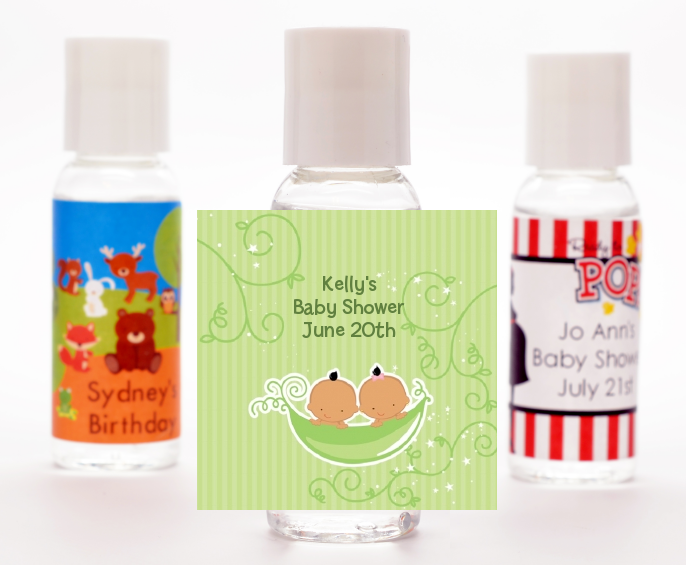  Twins Two Peas in a Pod Hispanic - Personalized Baby Shower Hand Sanitizers Favors 1 Boy 1 Girl