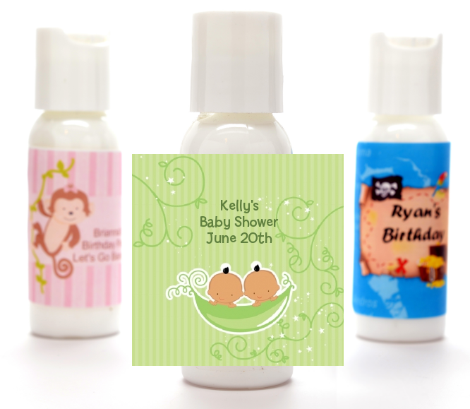  Twins Two Peas in a Pod Hispanic - Personalized Baby Shower Lotion Favors 1 Boy 1 Girl