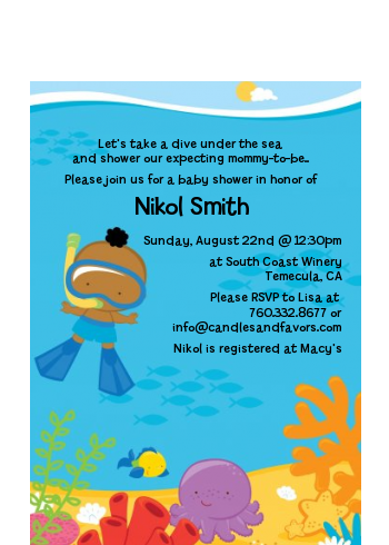 Under the Sea African American Baby Boy Snorkeling - Baby Shower Petite Invitations