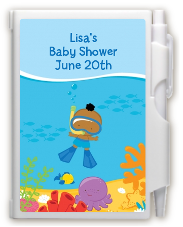 Under the Sea African American Baby Boy Snorkeling - Baby Shower Personalized Notebook Favor