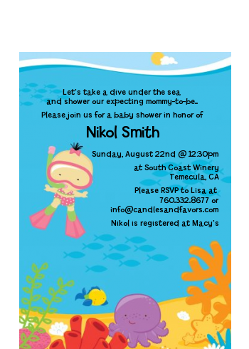 Under the Sea Asian Baby Girl Snorkeling - Baby Shower Petite Invitations