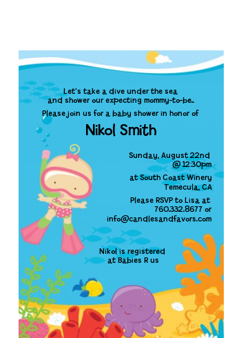 Under the Sea Baby Girl Snorkeling - Baby Shower Petite Invitations