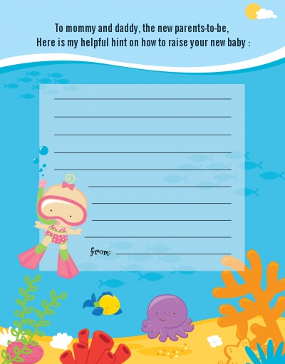 Under the Sea Baby Girl Snorkeling - Baby Shower Notes of Advice