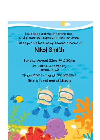 Under the Sea Baby Twin Boys Snorkeling - Baby Shower Petite Invitations