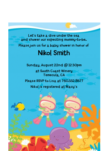 Under the Sea Baby Twin Girls Snorkeling - Baby Shower Petite Invitations
