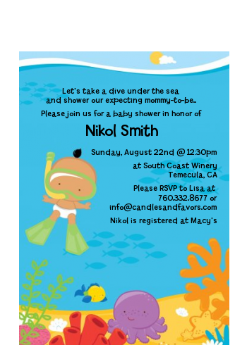 Under the Sea Hispanic Baby Snorkeling - Baby Shower Petite Invitations
