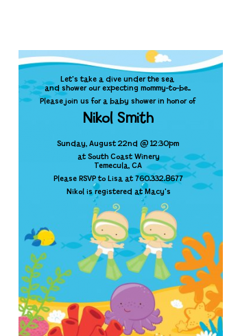 Under the Sea Twin Babies Snorkeling - Baby Shower Petite Invitations