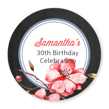  Watercolor Floral - Round Personalized Birthday Party Sticker Labels Option 1