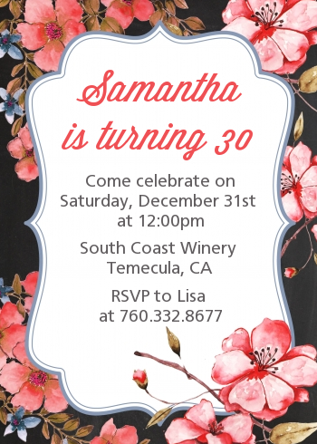 Watercolor Floral - Birthday Party Invitations