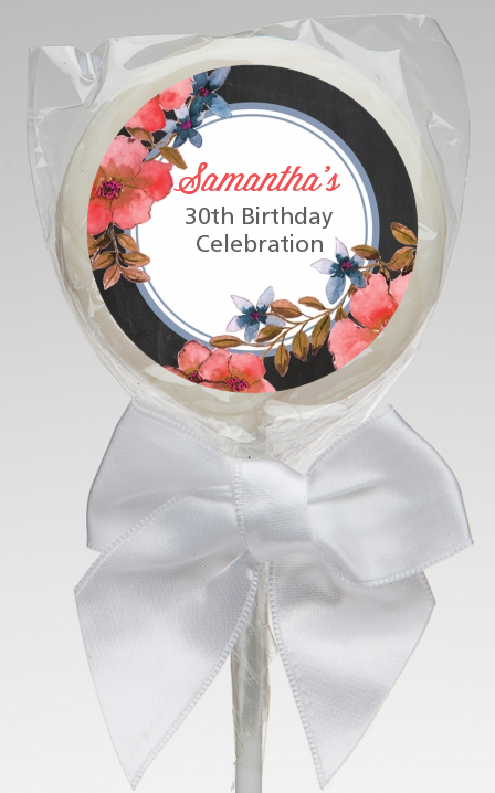  Watercolor Floral - Personalized Birthday Party Lollipop Favors Option 1