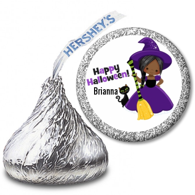  Witch and Broom Stick - Hershey Kiss Halloween Sticker Labels Option 1