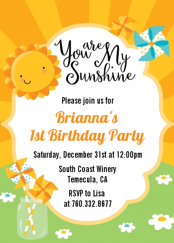 You Are My Sunshine - Birthday Party Invitations