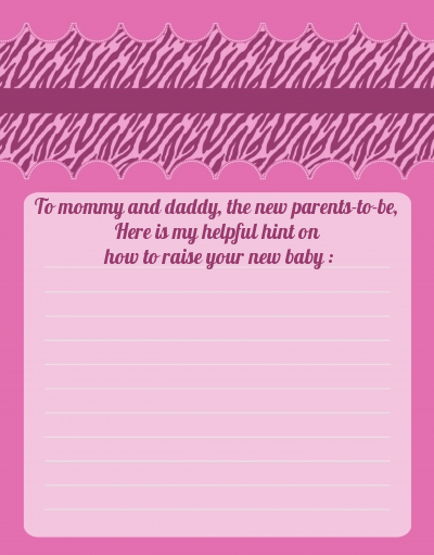 Zebra Print Baby Pink - Baby Shower Notes of Advice