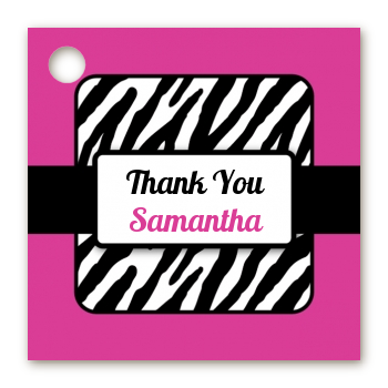 Zebra Print Pink & Black - Personalized Birthday Party Card Stock Favor Tags