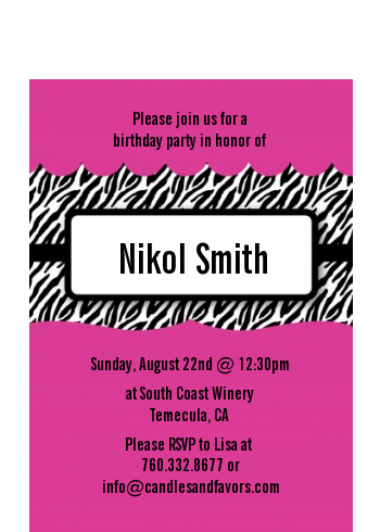 Zebra Print Pink - Birthday Party Petite Invitations