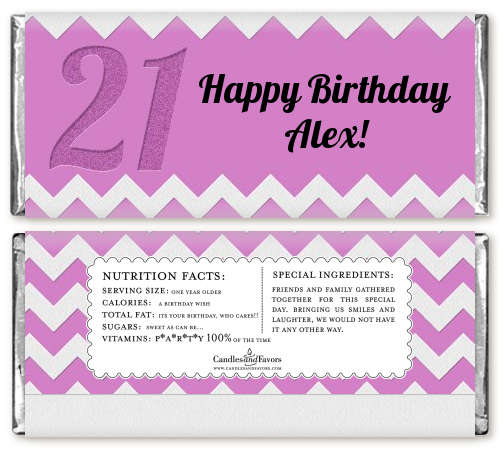  21st Birthday Chevron Pattern - Personalized Birthday Party Candy Bar Wrappers Pink