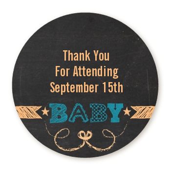  Baby Boy Chalk Inspired - Round Personalized Baby Shower Sticker Labels 