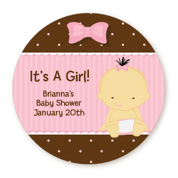  Baby Girl Asian - Round Personalized Baby Shower Sticker Labels 