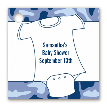 Baby Outfit Blue Camo - Personalized Baby Shower Card Stock Favor Tags