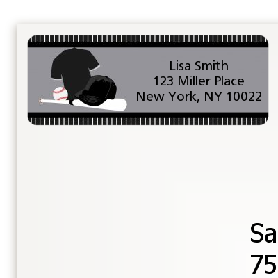 Baseball Jersey Black and White - Birthday Party Return Address Labels