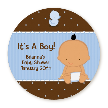  Baby Boy Hispanic - Round Personalized Baby Shower Sticker Labels 